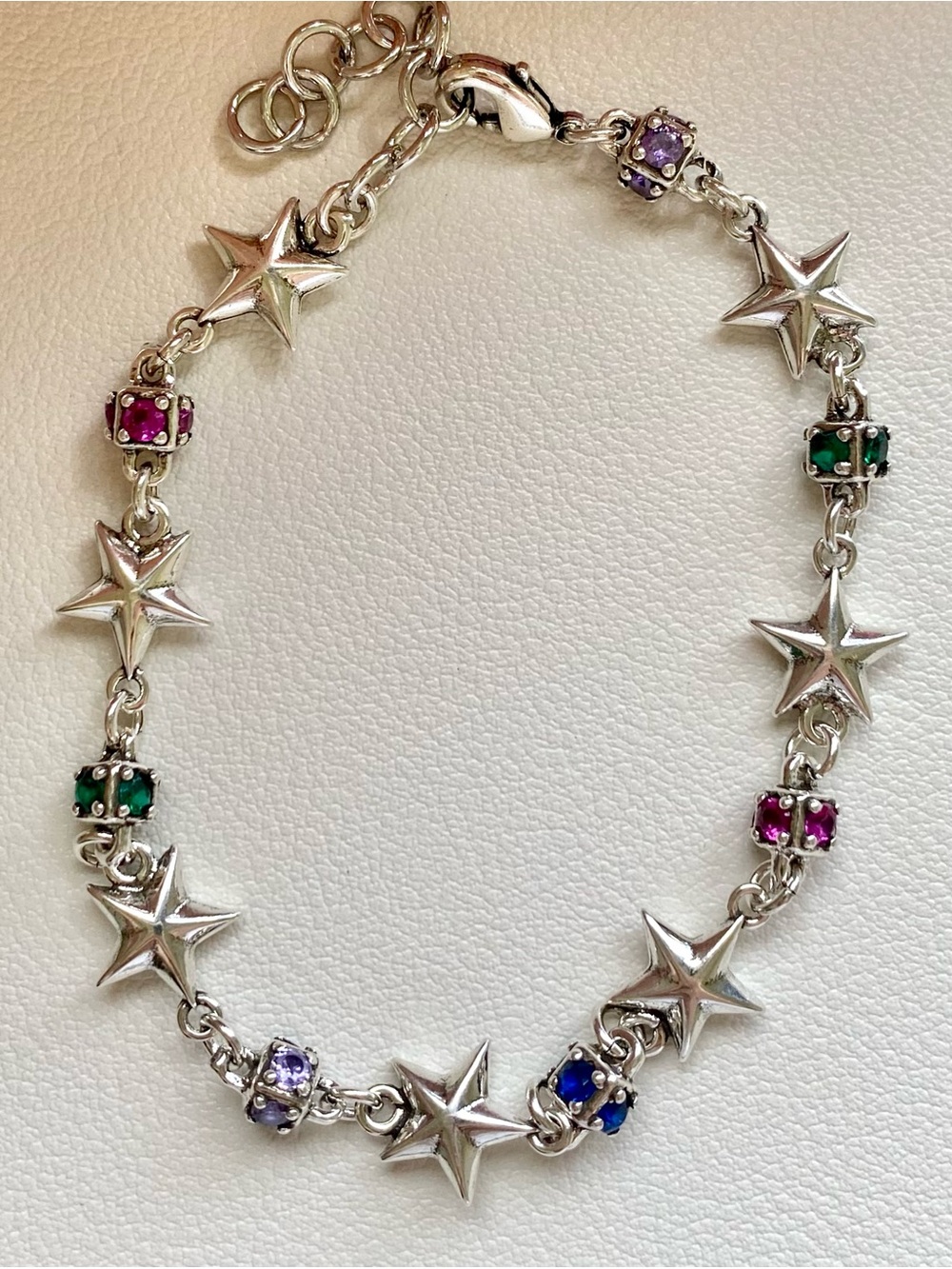 Silver Star Charm Bracelet with Multicolor Gem Accents